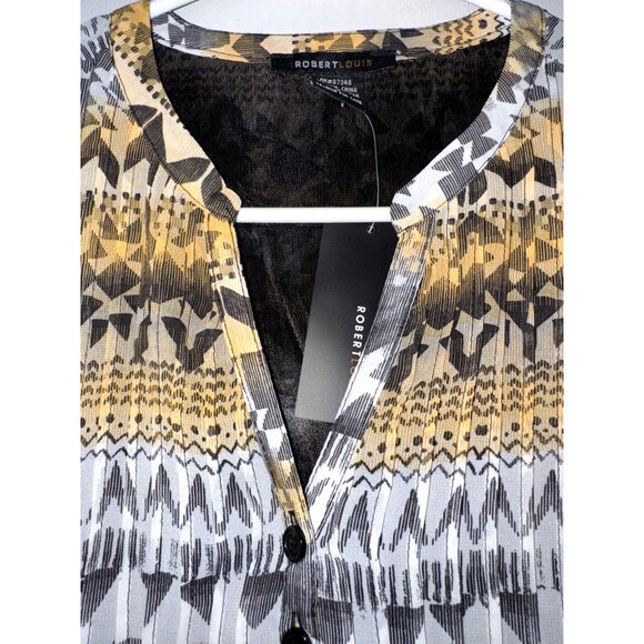 Robert Louis Womens Mustard & Ivory Geometric Print Button-Front Midi Dress With - Picture 4 of 11